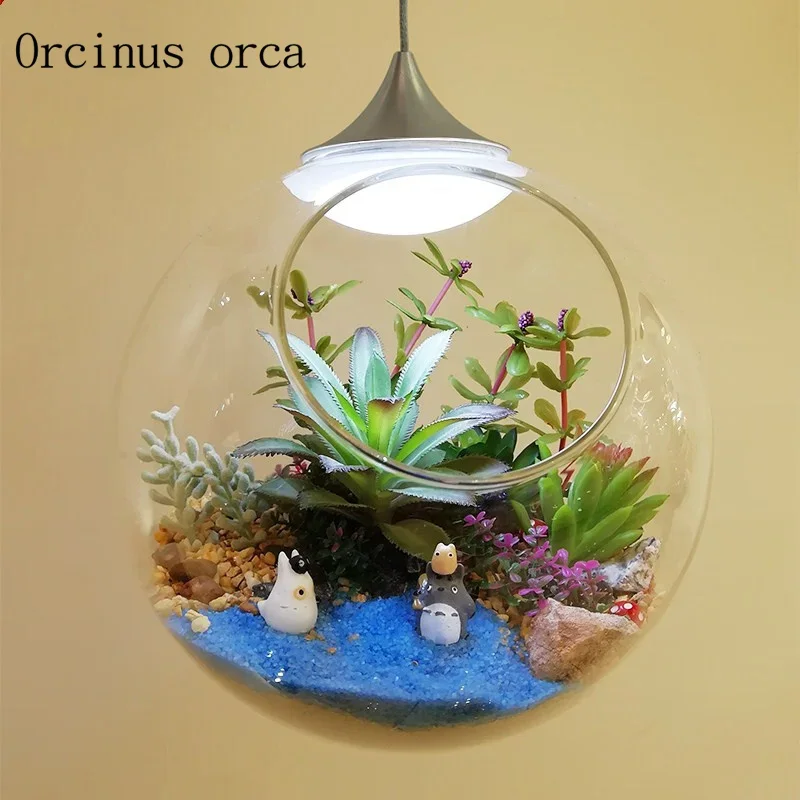 North European simulation plant potted chandelier Restaurant balcony creative glass bulb LED Chandelier free shipping