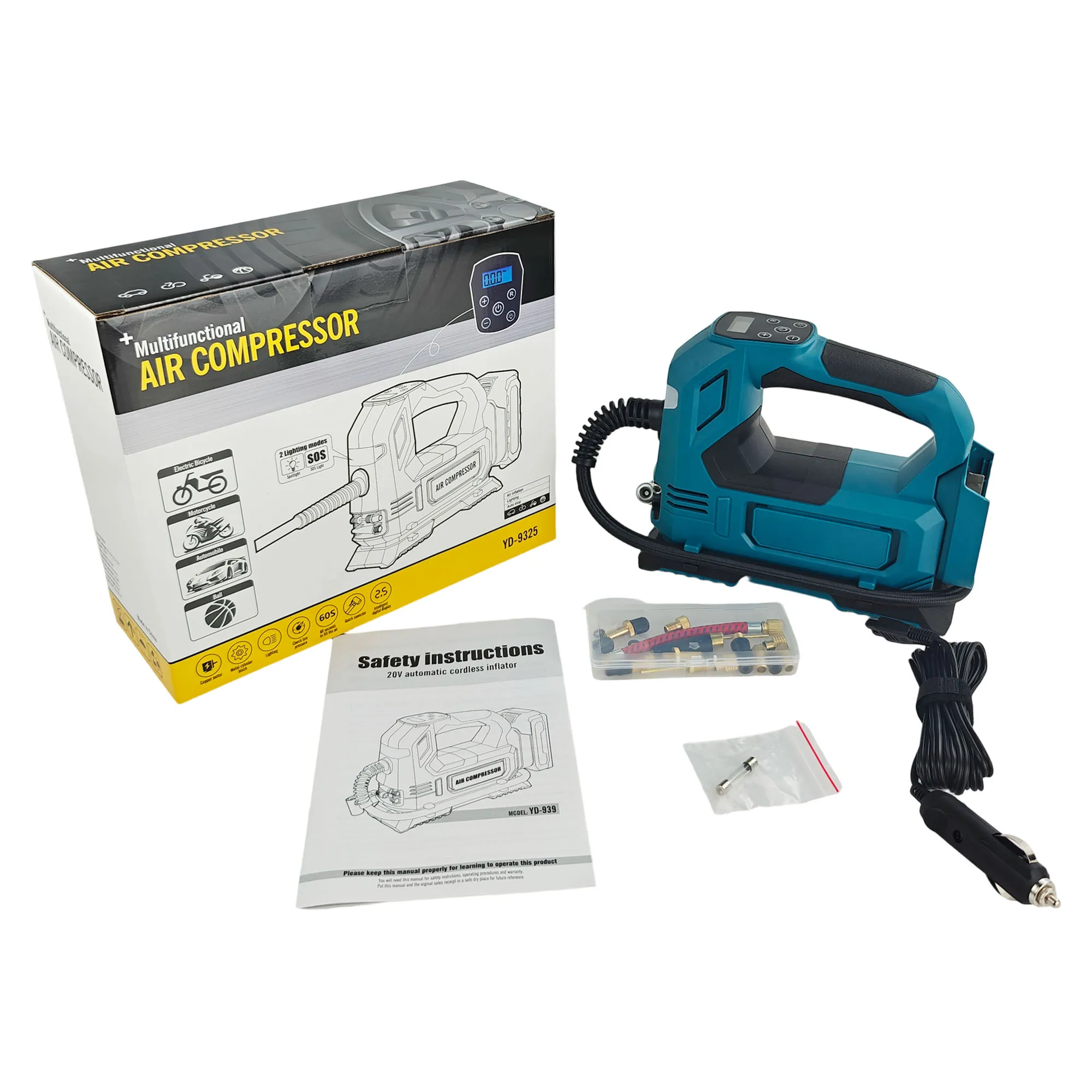 Elektryczna pompka powietrza, bezprzewodowa kompresor do opon samochodowych, pompka do pompowania, kompatybilna z Makita/Dewalt/Milwaukee 18V, bez akumulatora.