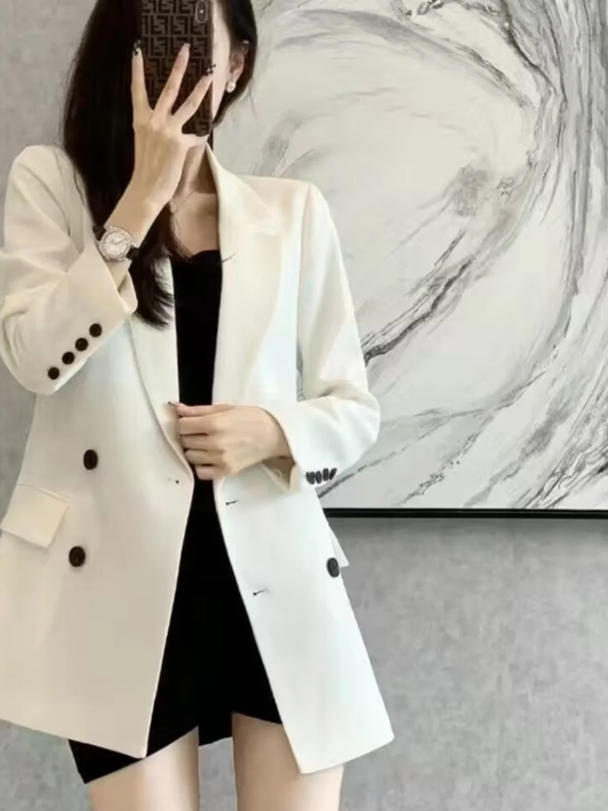 

Casual Style Women's Fashionable Long Sleeve Button up Coat British Style Spring Autumn New Arrival Slim Fit Suit Top