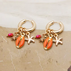 Summer Orange Shell Pendant Earrings For Woman Bohemia Charms Trendy Personality Dangle Hoop Ring Brinco Accessories Jewelry 23