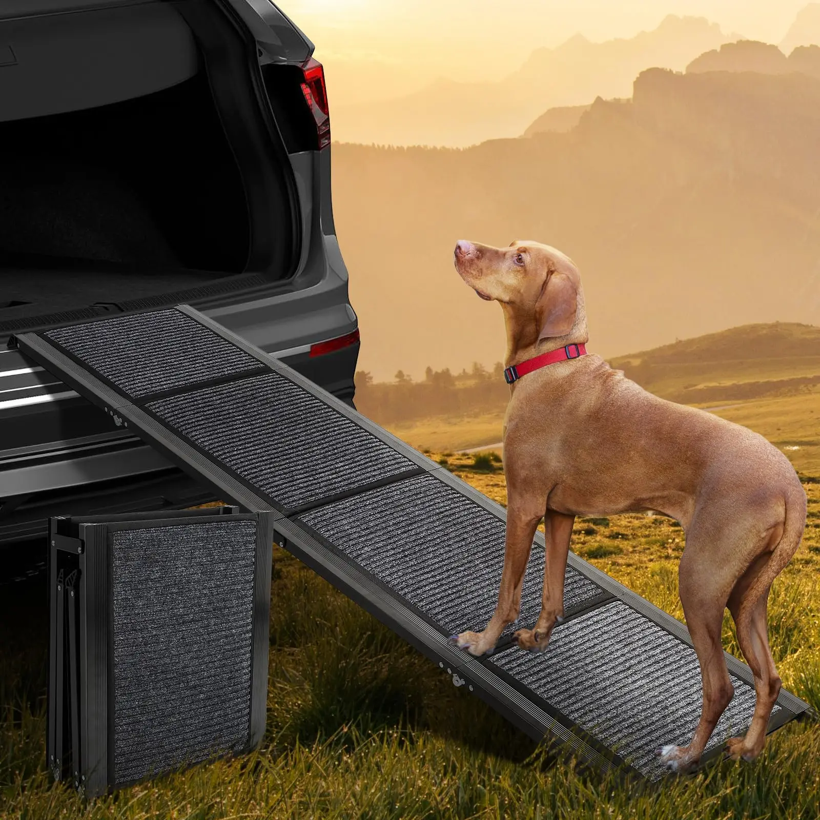 Portable Dog Ramp for Car Extra Long Folding Dog Ramp Anti-Slip Felt Surface Lightweight Pet Ramps for Large Dogs Up to 250LBS