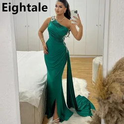 Customized Dark Green Satin Mermaid Evening Dresses For Wedding One Shoulder Beaded Formal Prom Dress Party Gown Vestidos