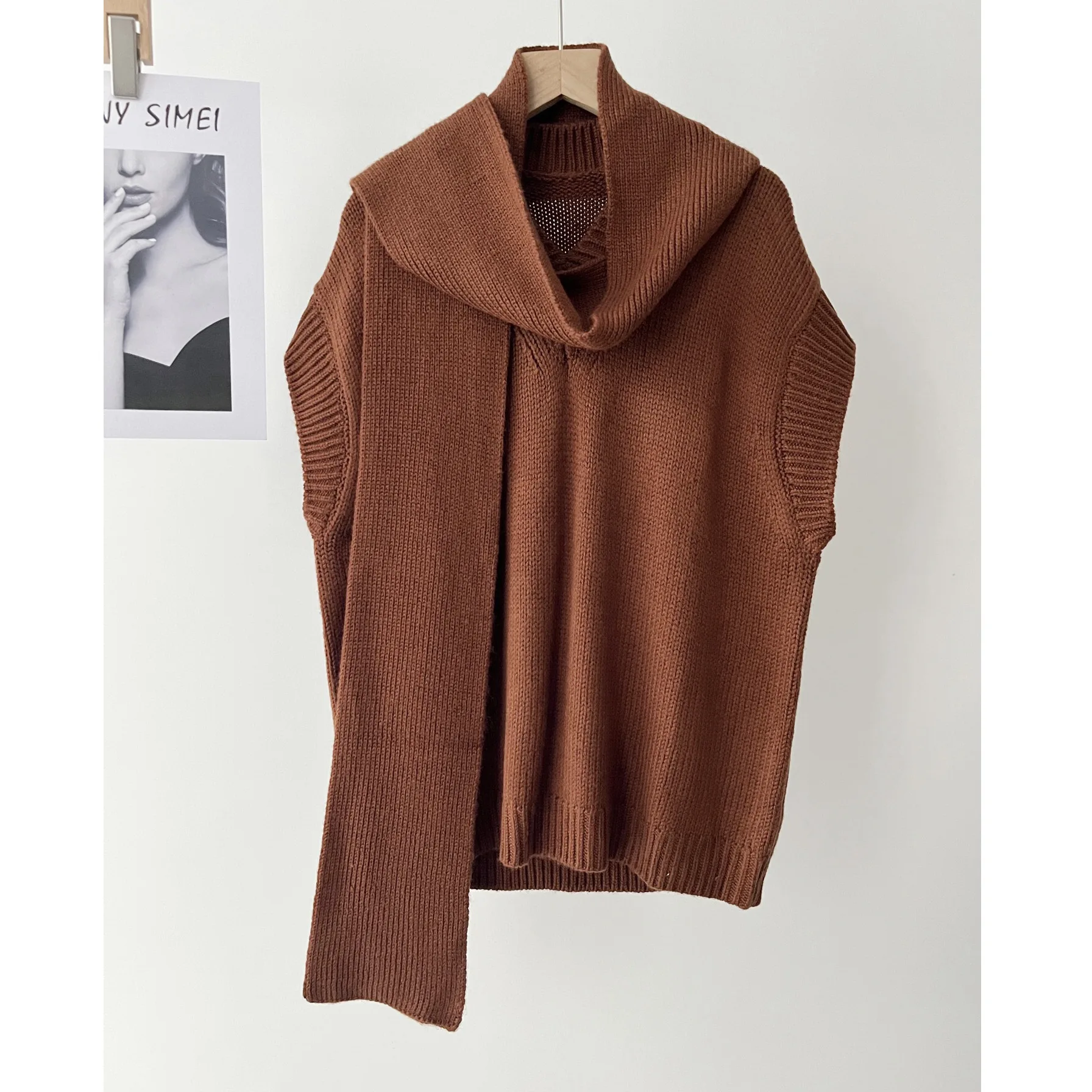 

Женская одежда арт дизайн шарф V-образный вырез вязаный жилет жилет осень 16а-6001