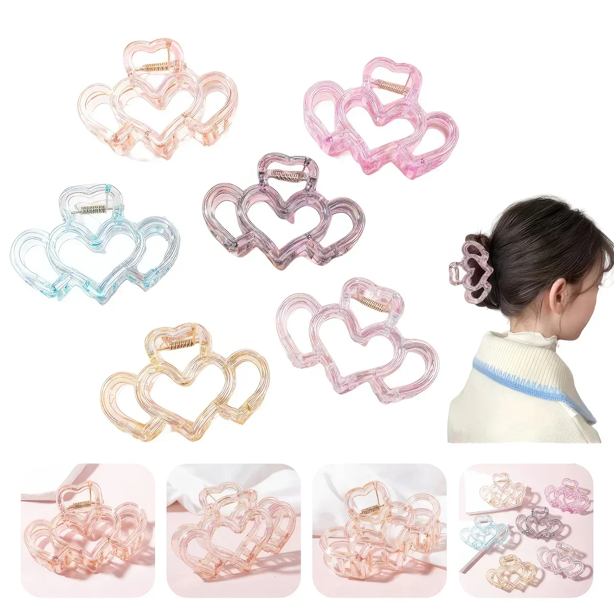 

Прозрачные полые заколки для волос в форме сердца — милые и милые заколки в виде когтей акулы для девочек, идеально подходят для ежедневной укладки