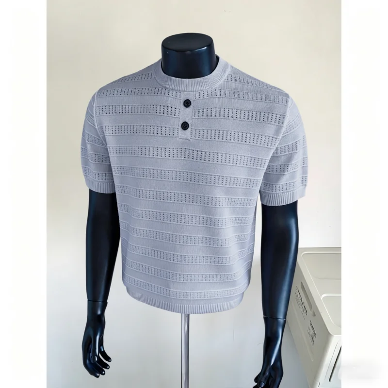 

2026 Summer Men's Round Neck Knitted T-shirt Men's Short Sleeved Casual Social Business Solid Color T-shirt Basic Base Shirt
