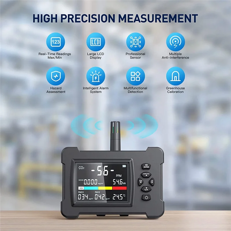 Air Quality Monitor,Upgraded Accurate Sensor CO2 Detector 8 in 1 Air Quality Detector for CO2 PM2.5/PM10 Formaldehyde