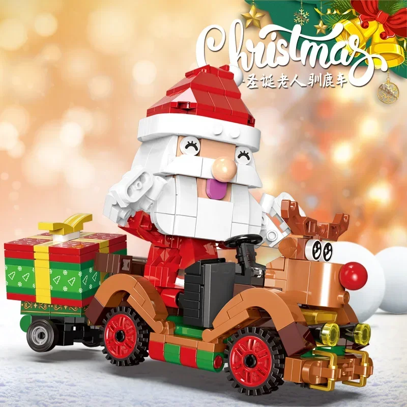 Santa Claus Elk Cart Model Building Blocks Creative DIY Toys Display Home Decoration Bricks Children's Holiday Christmas Gifts