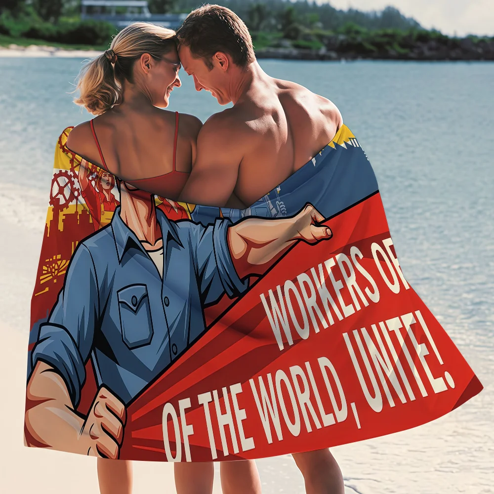 Workers of The World Unite Towel Quick Drying Beach Towels Are Suitable For Swimming Pools Camping Yoga And The Gym