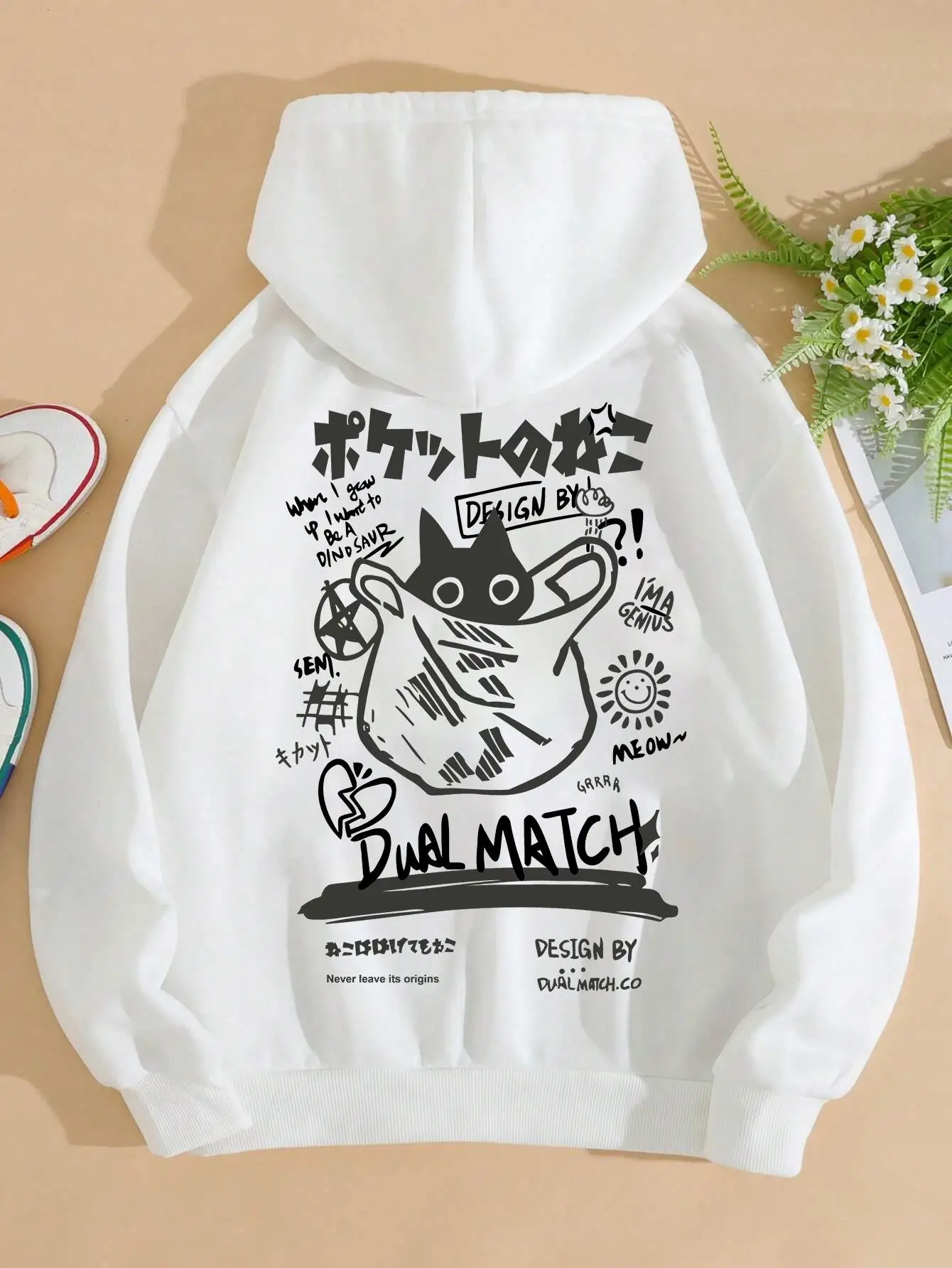 Cute Cat Cartoon Printed Sweatshirt Women Harajuku Casual Loose Hooded Fashion Soft Pocket Hoodies Autumn Warm Female Clothes