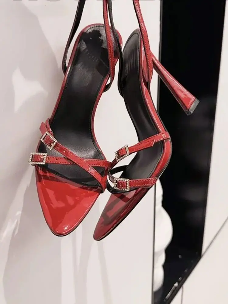Fashionable Thin High Heel Sandals for Women Summer Red Open Toe Elegant Slimming Design 2026