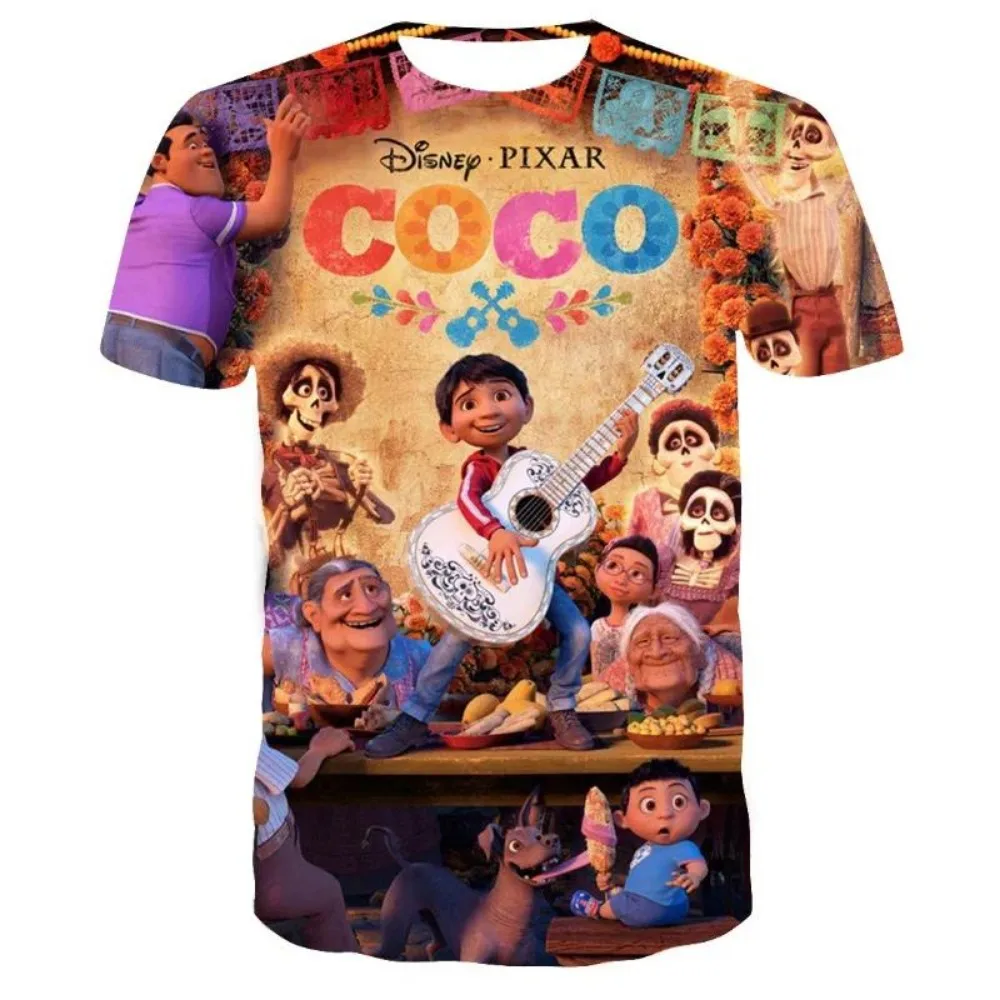 ديزني 2025 أنيمي فيلم كوكو ثلاثية الأبعاد تي شيرت مطبوع لطيف ديزني للجنسين الملابس الكرتون تي شيرت عادية Harajuku الشارع بلايز تيز