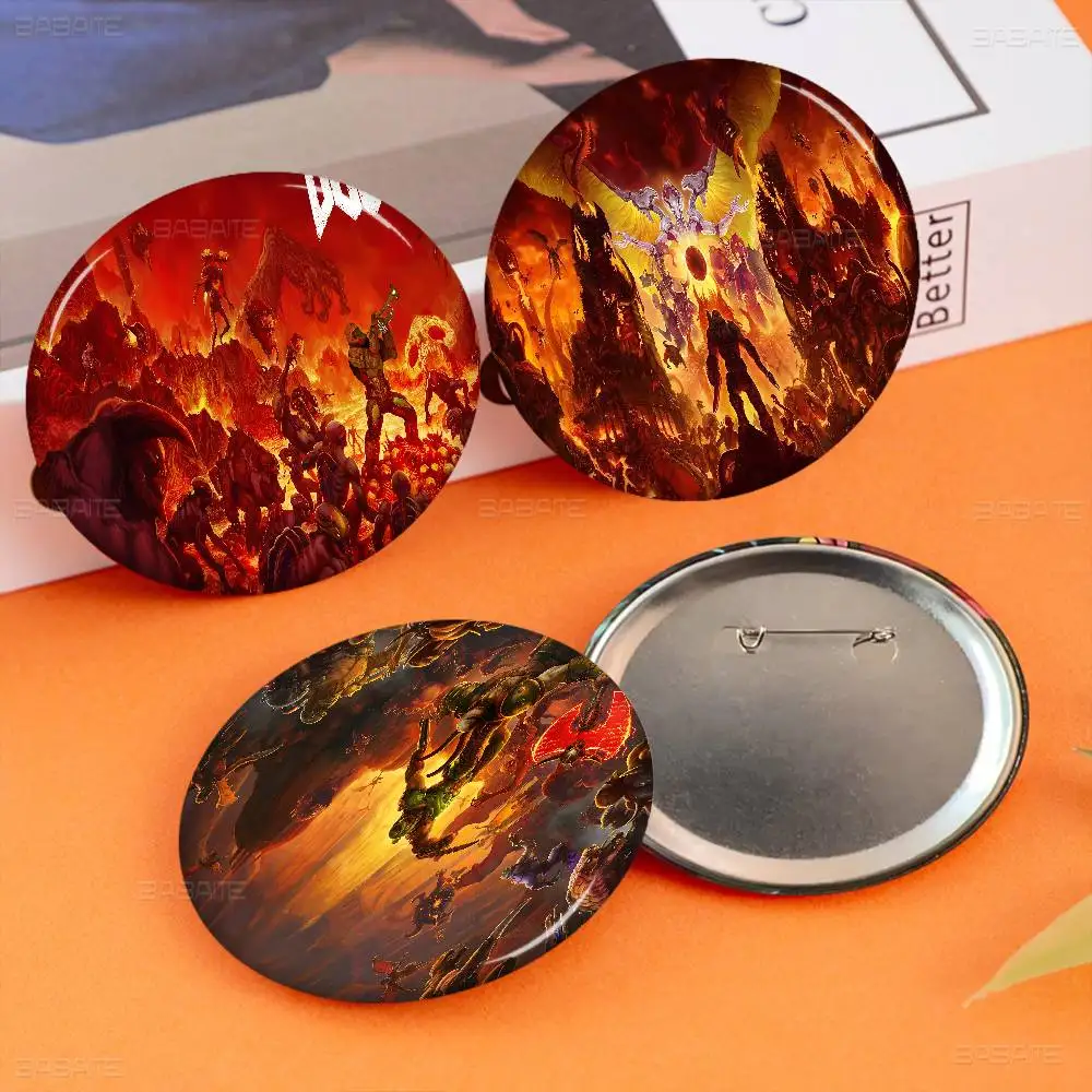 Shooting Game D-Doom Cartoon Brooches Anime Badge Round Handmade Brooch Lapel Pins Jewelry for Backpack Clothes Gifts