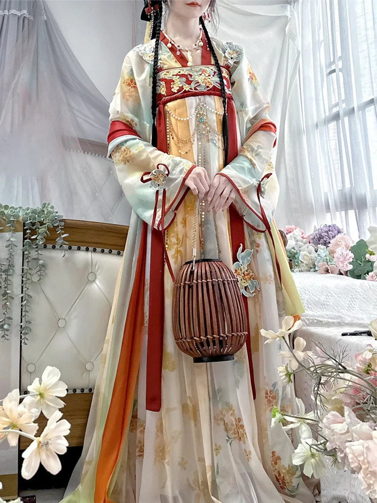 Hanfu women's element chest-length dress embroidered improved autumn daily