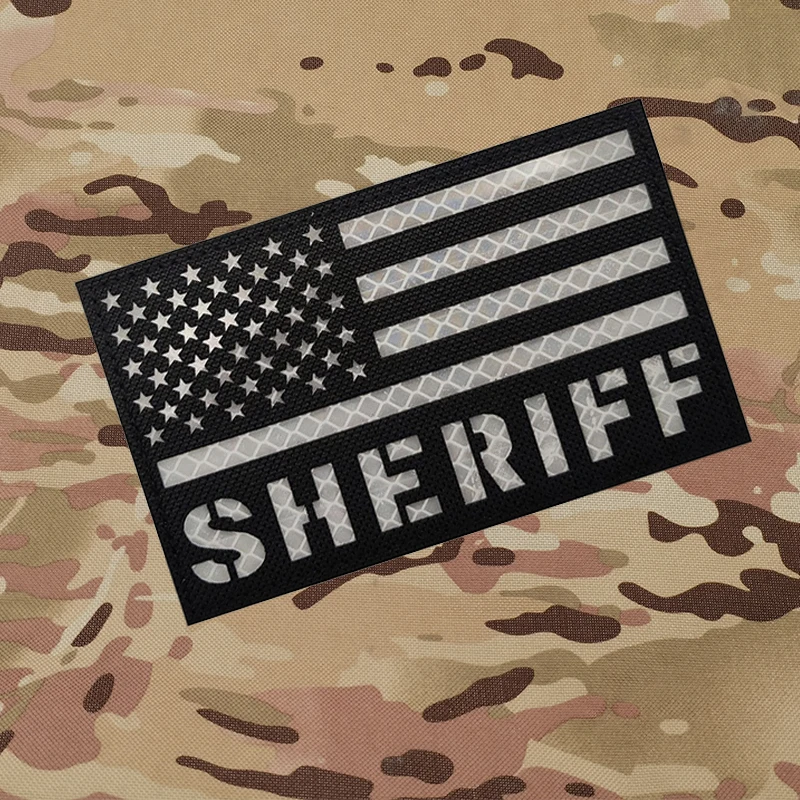 US SHERIFF Star Stripe Flag Emblem Infrared Reflective Military Badge Sticker Patches for Clothing