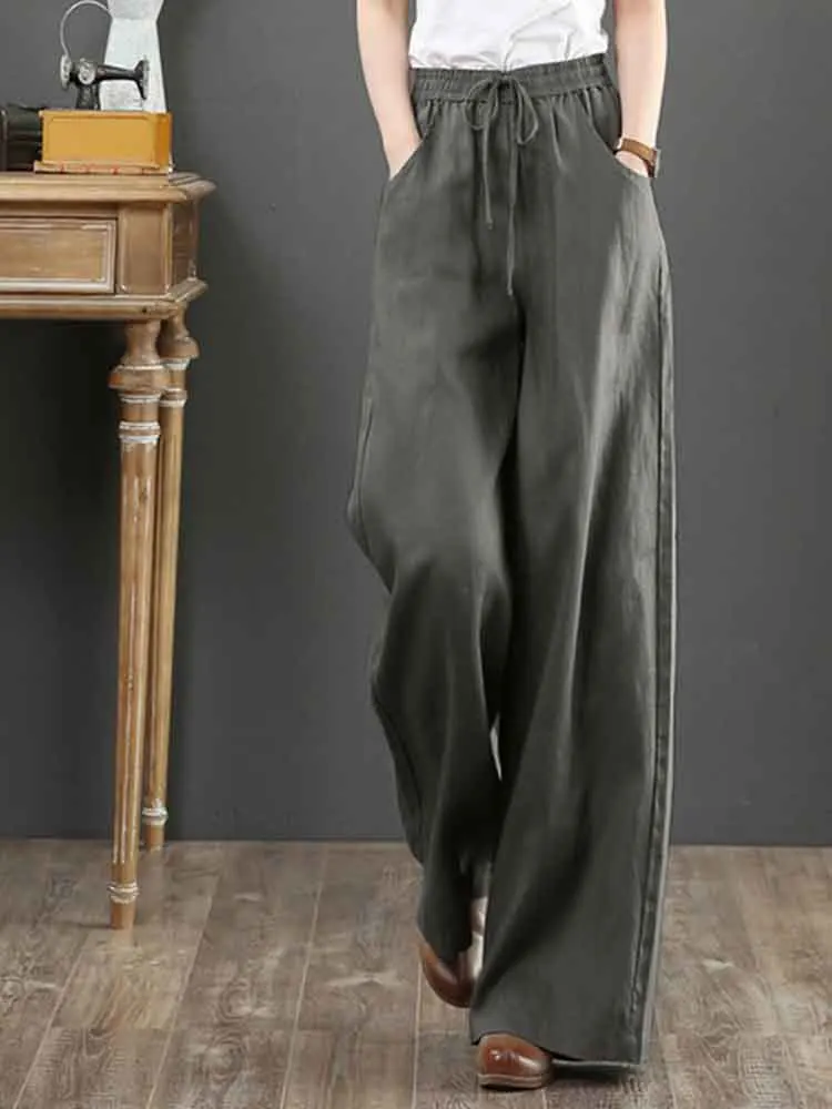 2025 ZANZEA الخريف السراويل النساء بنطال ذو قصة أرجل واسعة أنيق عالية الخصر الصلبة طويلة بنطلونات بالازو الإناث OL العمل بانت المعتاد #4