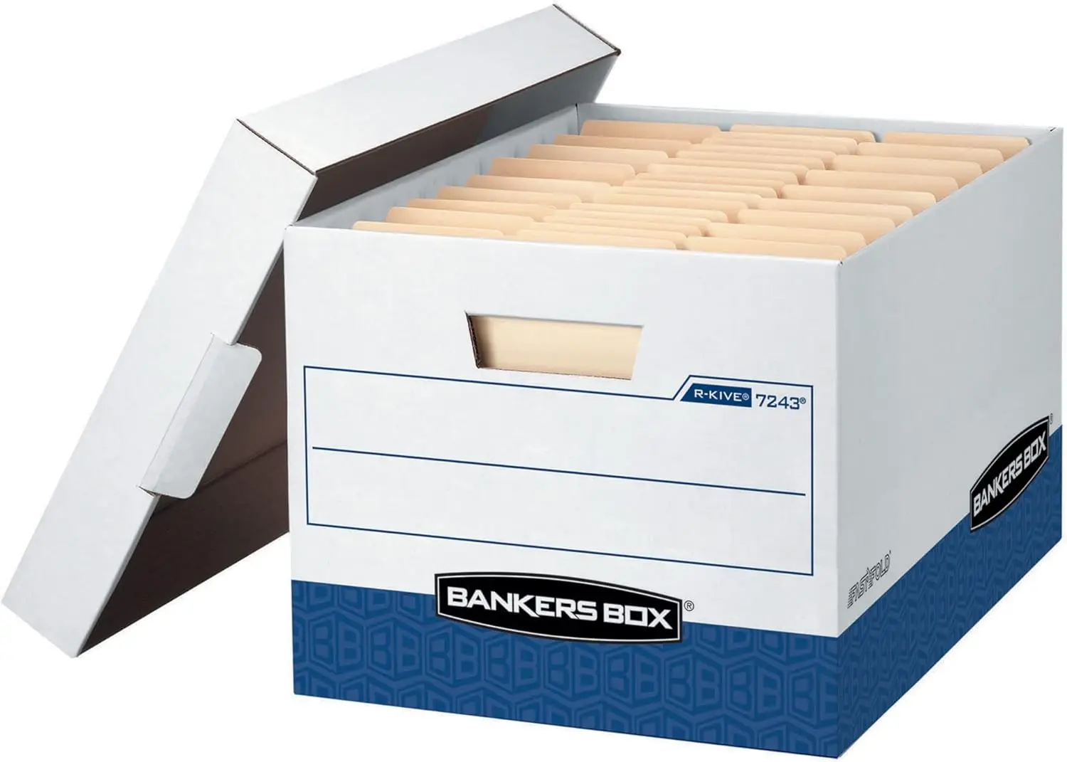 Bankers Box 20 Pack R-KIVE Heavy-Duty File Storage Boxes, FastFold, Lift-Off Lid, Letter, White/Blue