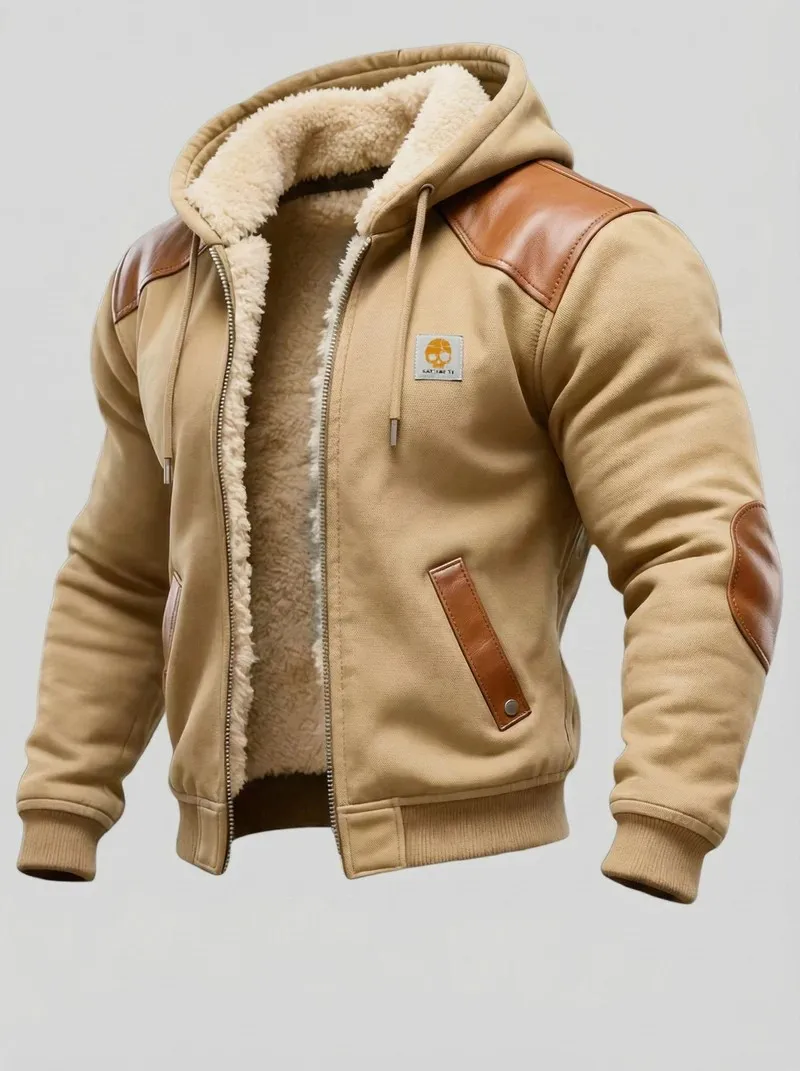 

Мужская куртка из искусственной кожи Colorblo, весна 2026, с капюшоном, длинными рукавами, теплая верхняя одежда, контрастная внутренняя ткань