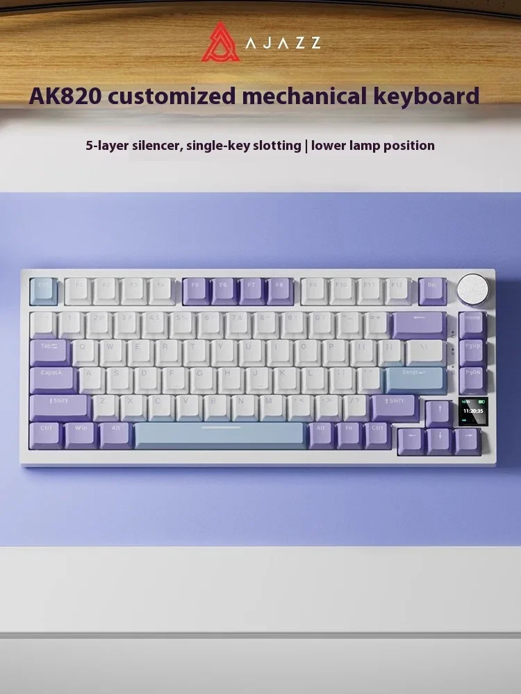 Ajazz Ak820pro Klawiatura mechaniczna 75% z pokrętłem Inteligentny ekran Tri Mode Bluetooth Bezprzewodowa klawiatura do gier Ak820 Pro Rgb Pc Gamer