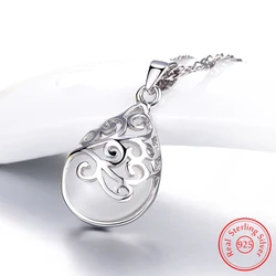 Solid 925 Sterling Silver New Jewelry Fashion Water Droplet Opal Pendant Necklace For Woman FQL23263WH