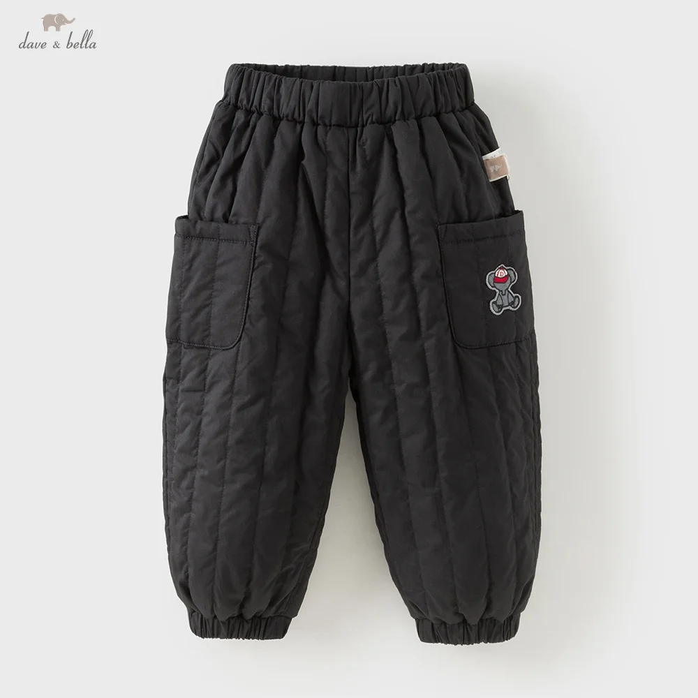 

Dave Bella Boys Cotton Pants Autumn Winter Baby Thicken Black Trousers Elastic Waist Plush Outerwear Children Clothes DB4254273