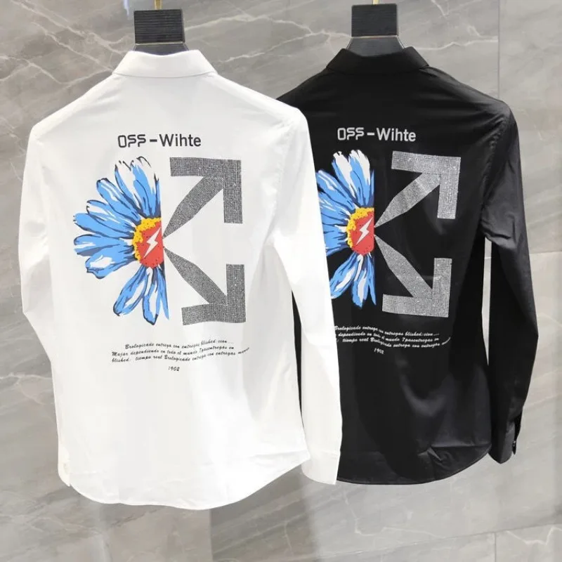 Men's Clothing Spring and Autumn high quality Distinctive Daisy Digital Print Arrow Slim-fit Long-sleeved Casual Stretch Shirt