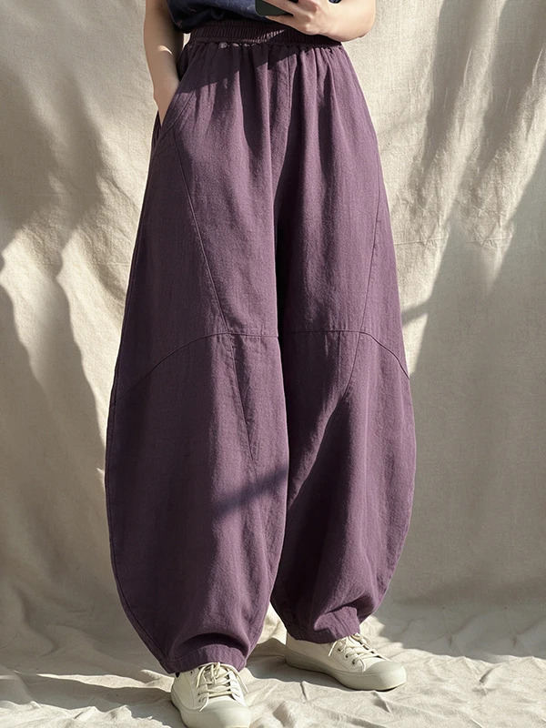 Authentic Retro Patchwork Cotton Linen Tai Chi Lantern Pants Loose Drapey Wide Leg Carrot Pants for Men And Women
