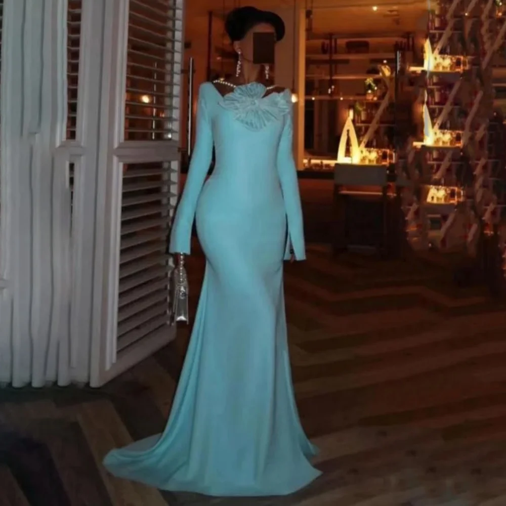 

Customized Exquisite Flower Evening Dress Charming Square Neck Mermaid Prom Dress Long Sleeve Party Gown فساتين سهرة فخمة 2025