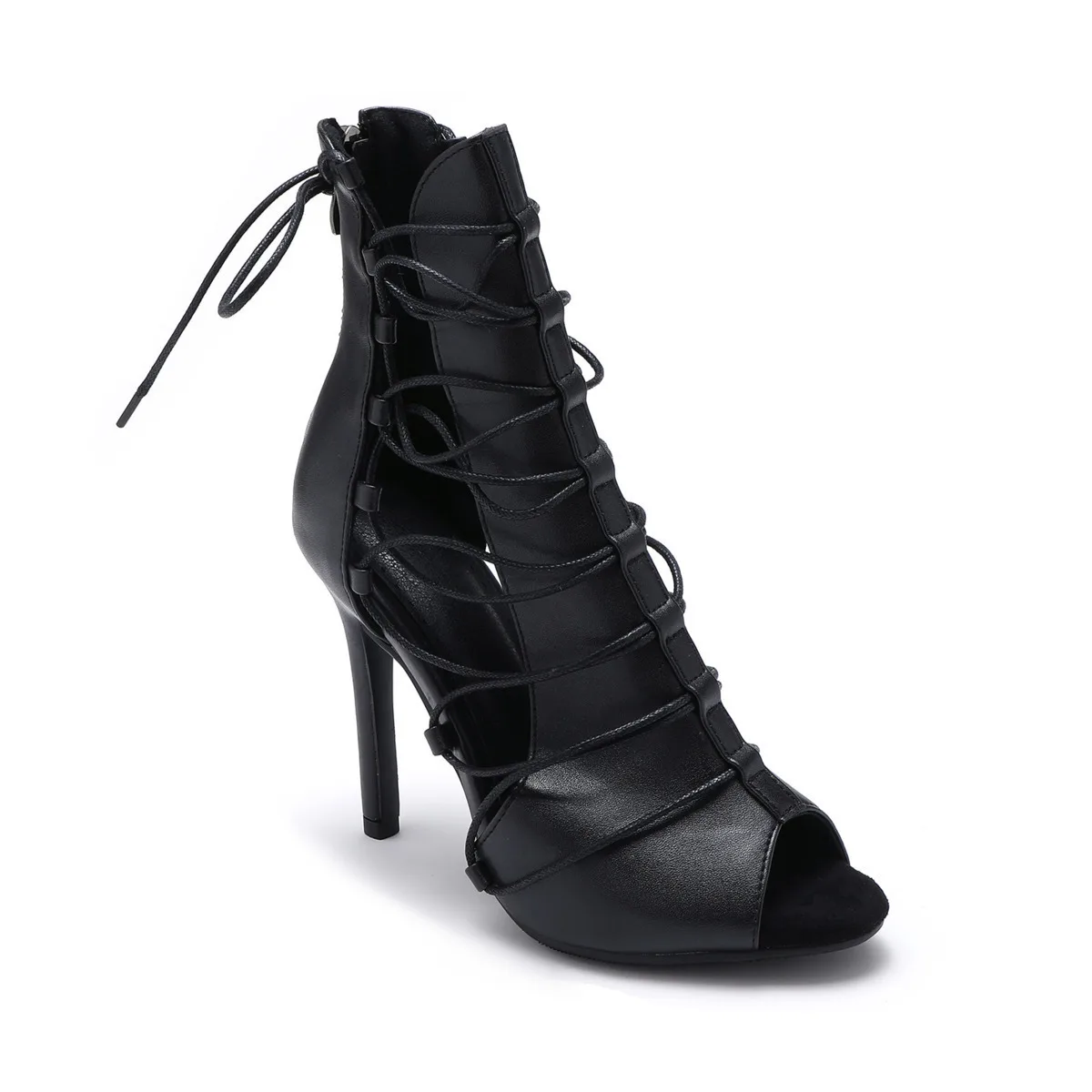 Botines de tacón negro de alta calidad para mujer, calzado de fiesta, Jazz, baile de salón, suela de ante, personalizable, baile latino, talla grande