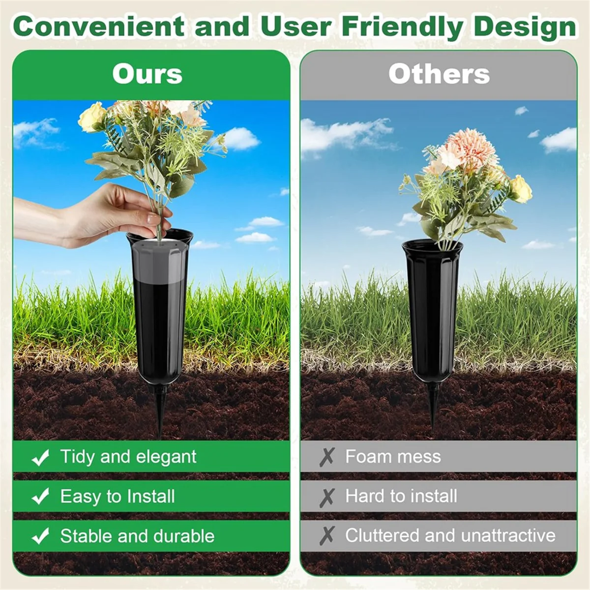 ABFW 6 Pcs Cemetery Grave Vase Inserts Plastic Cemetery Flowers Holder Bracket with 7 Hole Cylindrical Reusable Cemetery