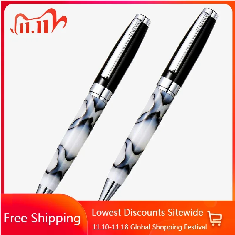 

Deluxe Acrylic Resin Stainless Steel Ballpoint Pen Marble Texture 1.0mm Black Nib Ink Pen Writing Supplies School Stationery