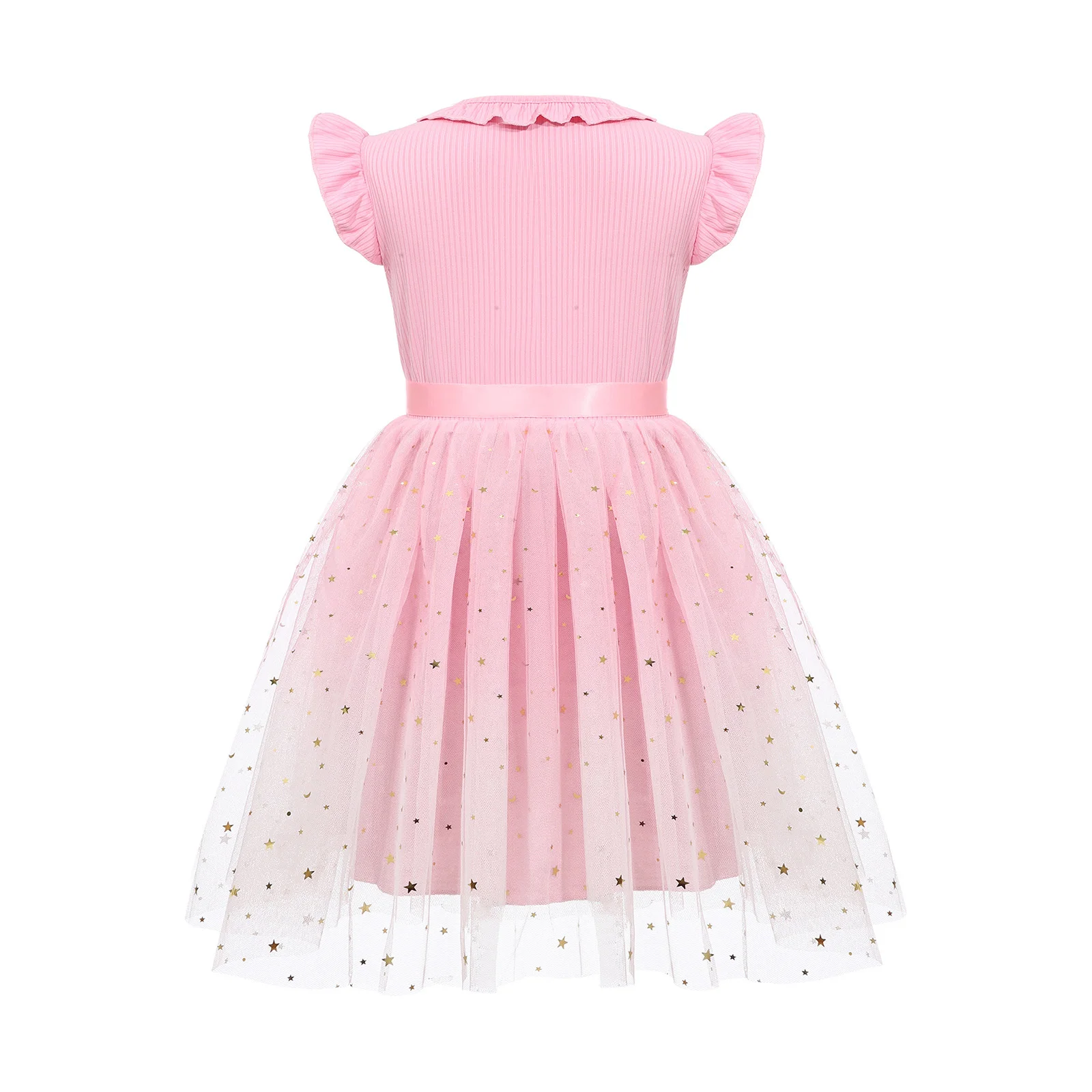 키즈 소녀 공주 드레스 플러터 슬리브 프릴 트림 반짝 이는 스팽글 Tulle 투투 드레스 결혼식 생일 파티 댄스웨어