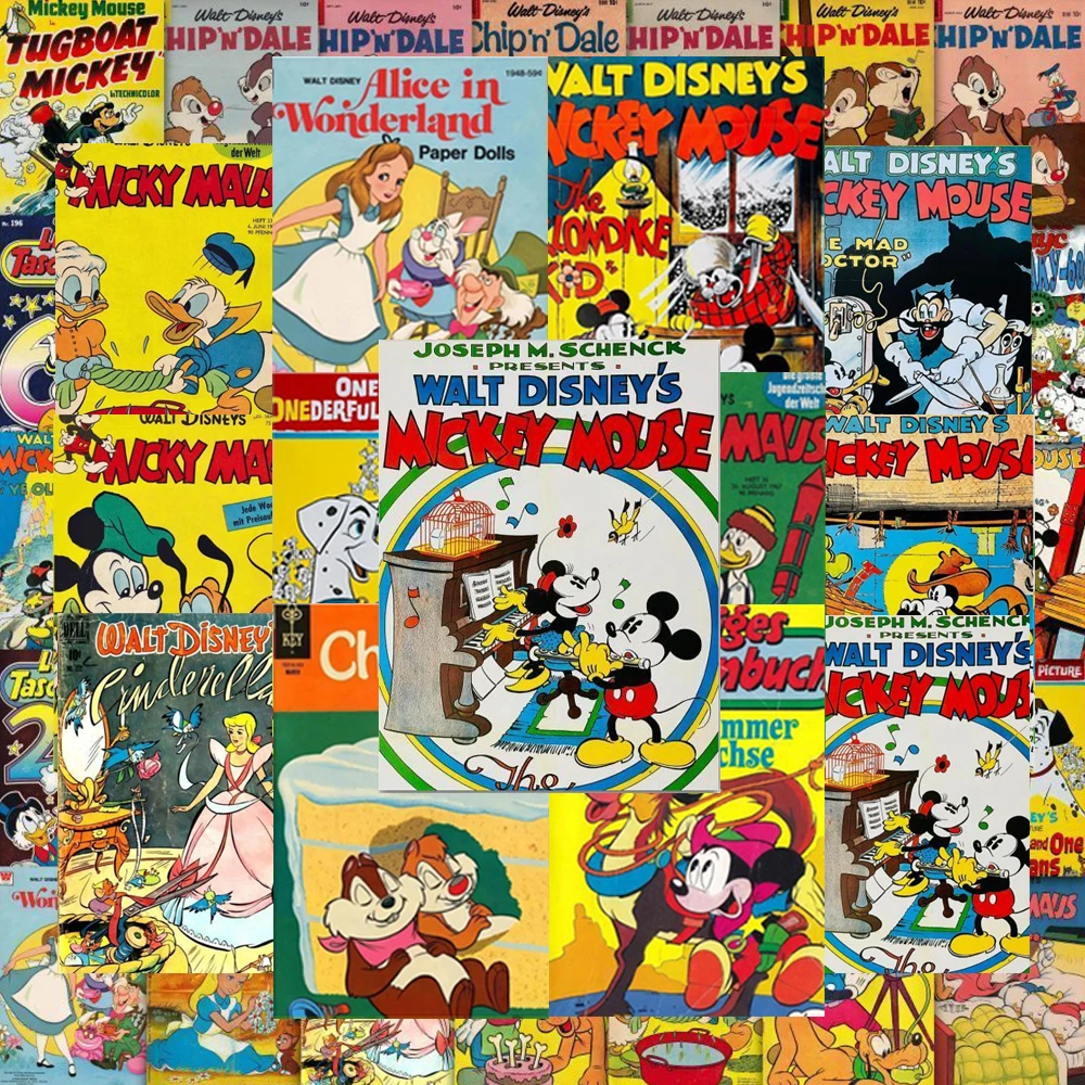 

10/30/60pcs Disney Retro Anime Poster Stickers Mickey Mouse Alice Cartoon Decals Suitcase Guitar Laptop Car Cute Sticker Kid Toy