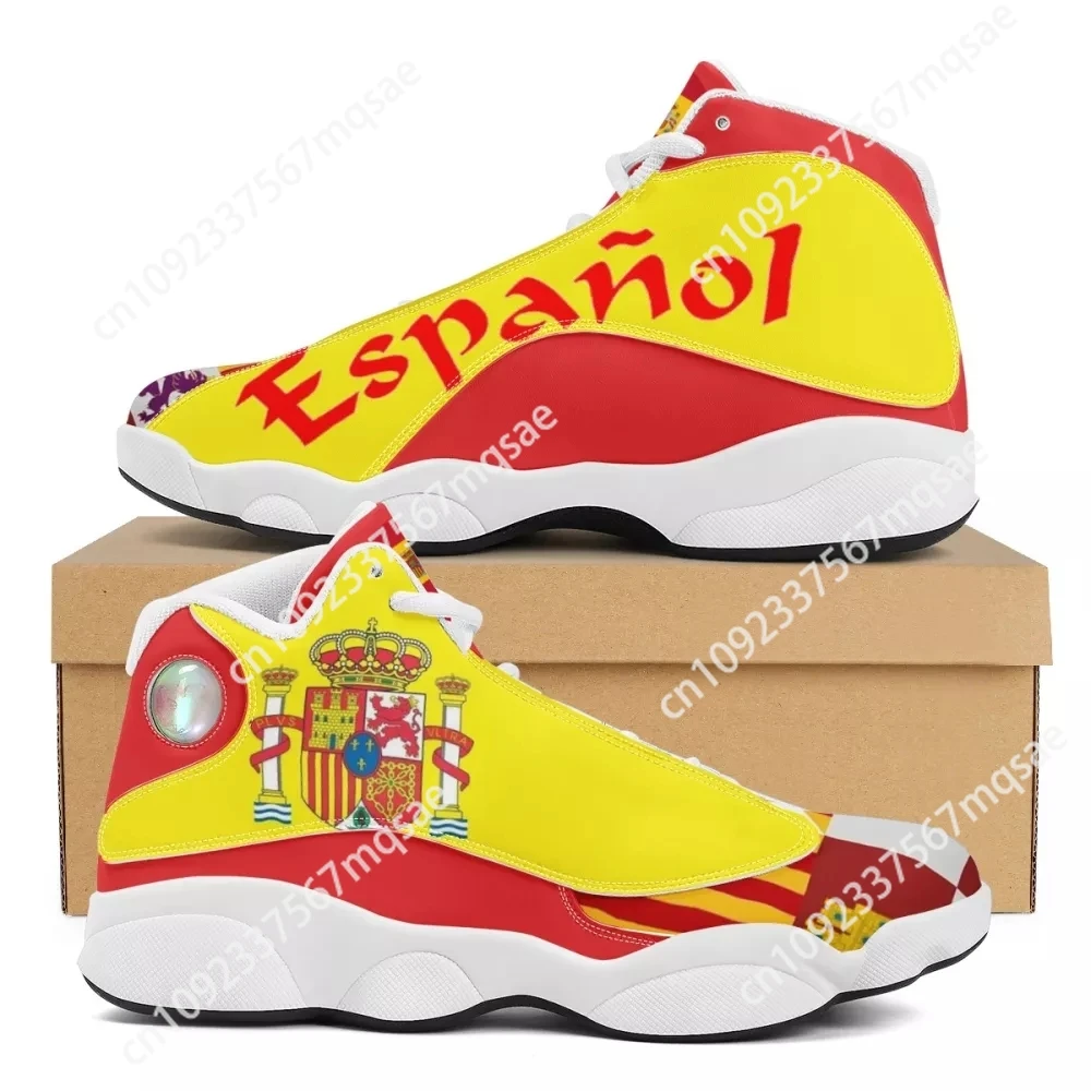 

Noisydesigns High Top Basketball Sneakers Men Outdoor Cushioning Sport Shoes Spainish Flag Design Air Cushion Leather Custom