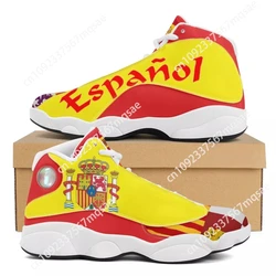 Noisydesigns High Top Basketball Sneakers Men Outdoor Cushioning Sport Shoes Spainish Flag Design Air Cushion Leather Custom
