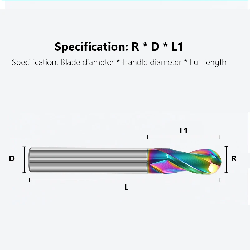 Ball End Mill HRC55 2 Flute DLC Aluminum Cutter Tools R0.5 6mm Carbide CNC Milling For Aluminum, Copper and Acrylic Router Bit