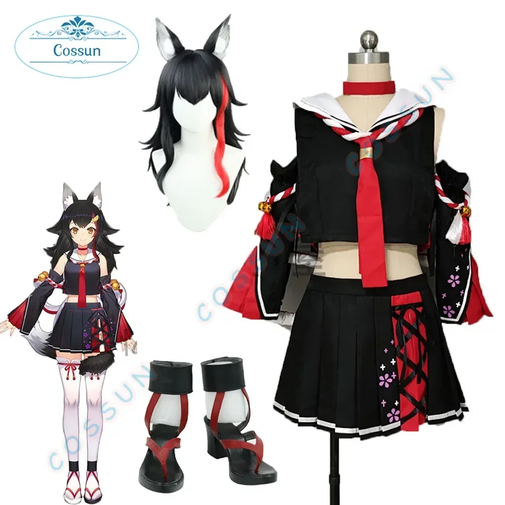 

COSSUN VTuber Hololive Ookami Mio School JK Uniform Lolita Dress Party Outfit Cosplay Costume Women Halloween Wig Shoes Anime