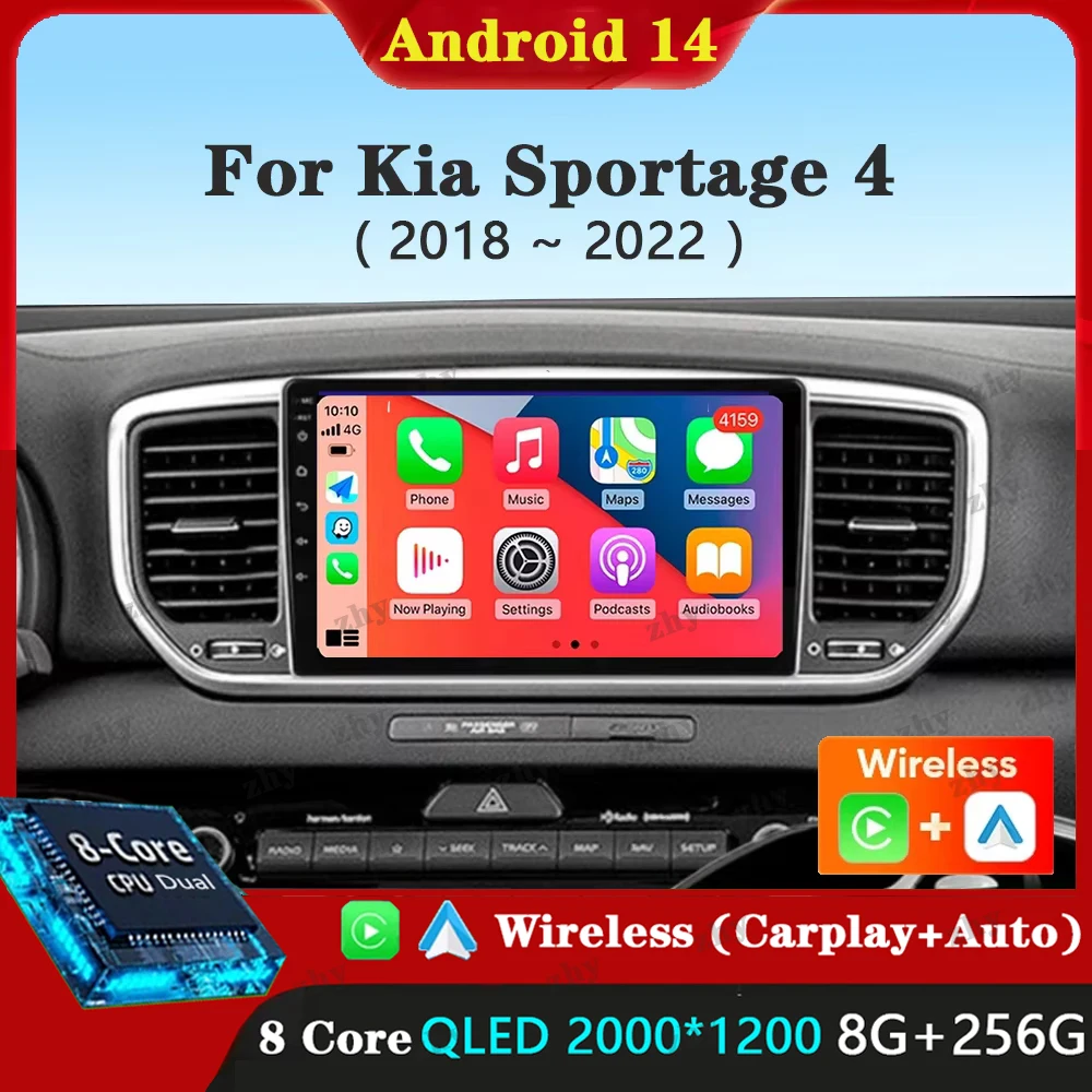

Android 14 Carplay Car Radio For Kia Sportage 4 QL 2018 - 2022 Navigation GPS Multimedia Player stereo wifi+4G Auto BT 360Camera