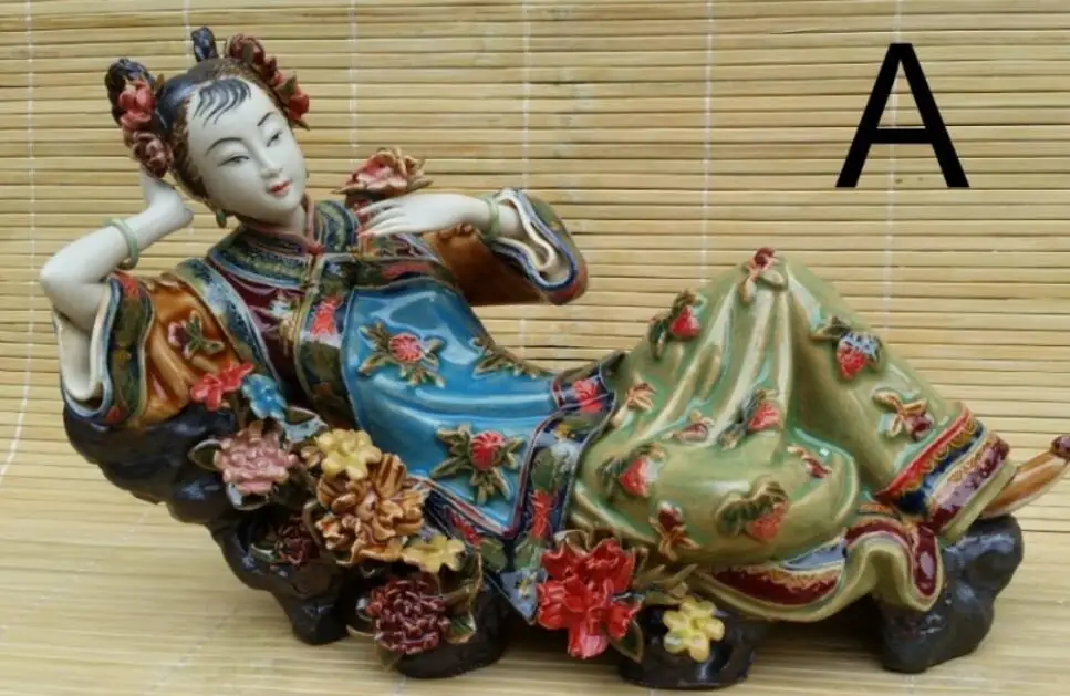 Classical ladies enjoy leisure Shek Wan doll ceramic Chinese style girl Beauty figure Sculpture statue Home Decoration