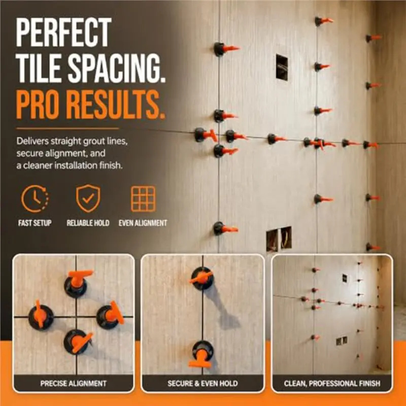 A02F-Reusable 1/16 Tile Leveling System With 300 Clips& Spacers For Tiling Floors/Walls- Includes Clips, Wedges, 3-Step Guide