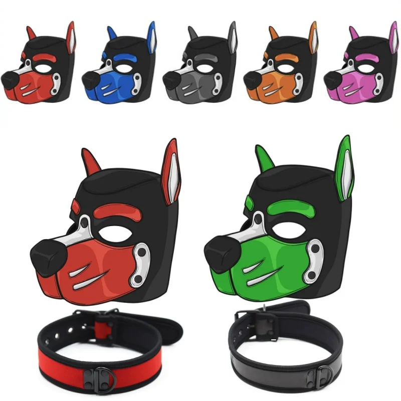 2Pc New Puppy Cosplay Costumes of M L Colour Rubber Padded Full Head Fetish Hood Mask for Dog Role play Games Party Accessories