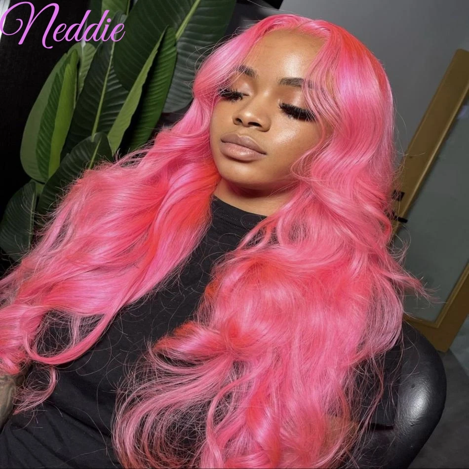 Perruque Lace Front Wig Body Wave brésilienne naturelle rose, cheveux humains colorés, 13x6 HD, 13x4, 100%