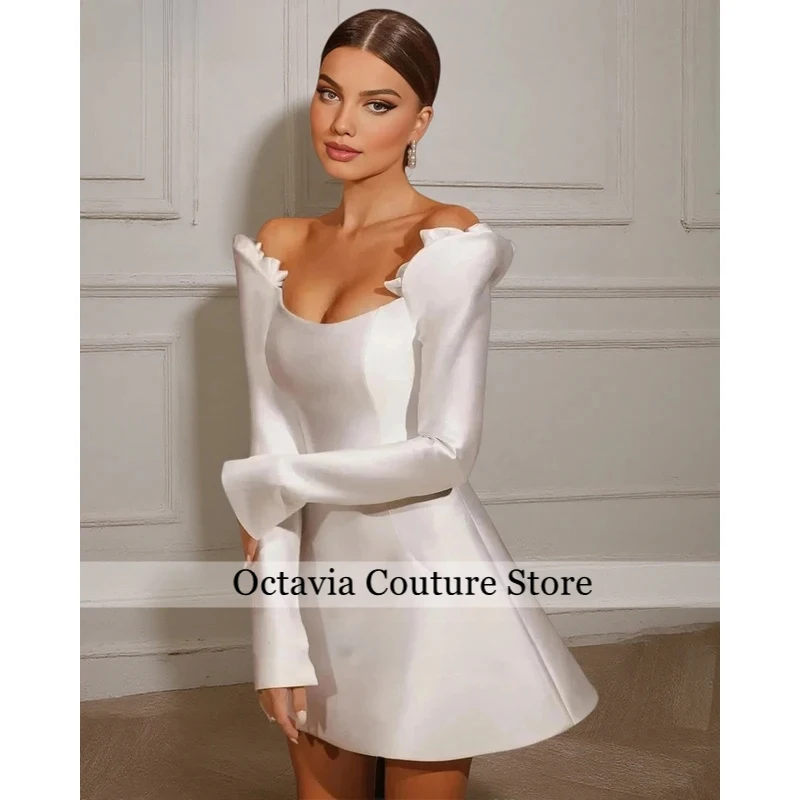 Short Long Sleeves Bridal Gowns With Flower White Classic Wedding Dresses Woman Elegant Customized Bride Dress Vestido de novia