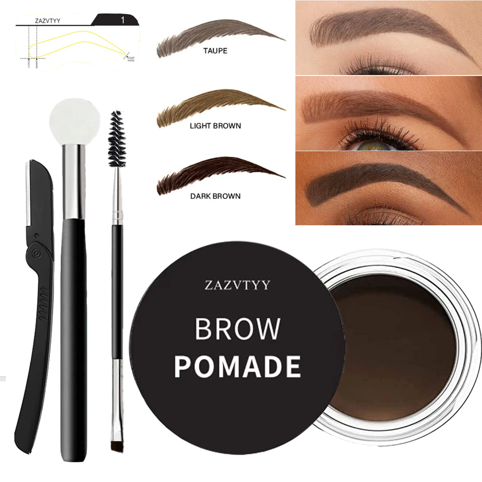 ครีมทาคิ้วชุดกันน้ํา Long-Lasting Eye Brow Stamp Stencil Kit 10pcs แม่แบบคิ้ว,ฟองน้ํา Applicator,แปรง