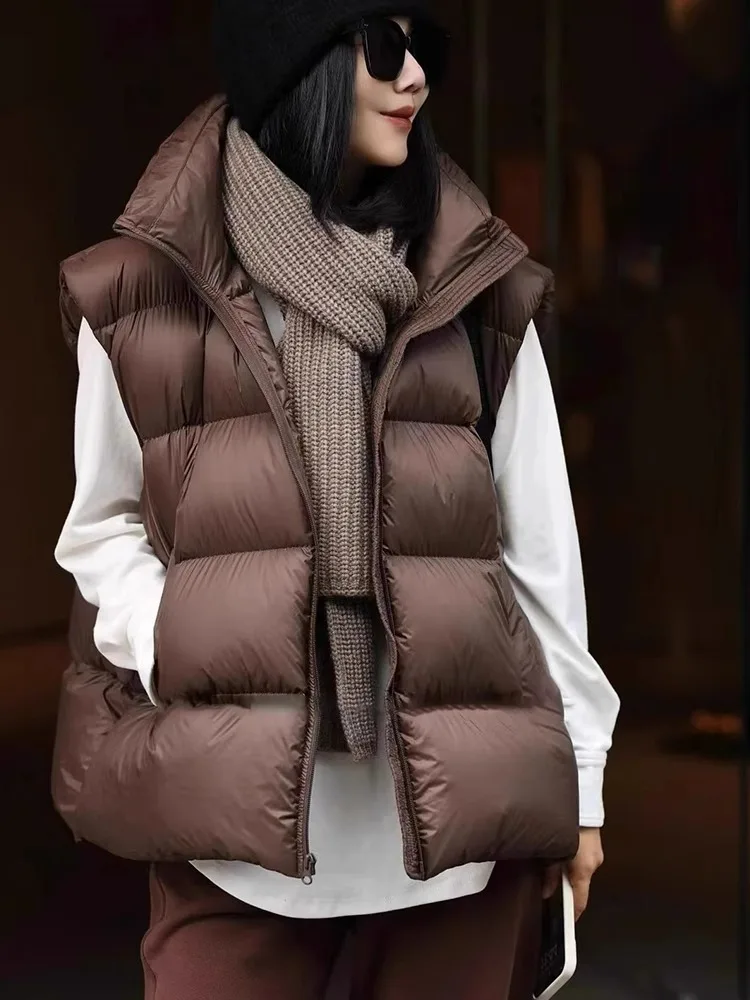 

Casual High Collar Zipper Design Pure Color Svel Vest Women's Outerwear Cotton down Jaet Sli Ele Faionable