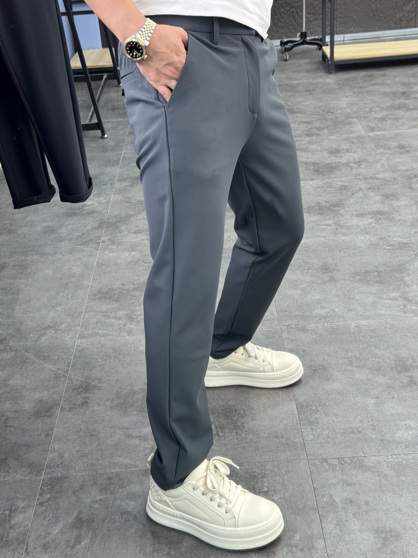 

Svip Men's Thiened Straight Leg Casual Pants Comfortable Elastic Slim Fit Autumn High Quali Color Faion Urban Wear