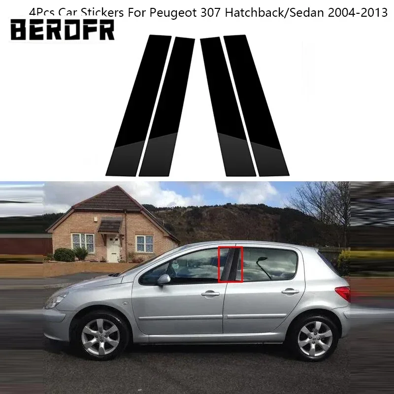4Pcs/Set Carbon Fiber Black Pillar Post Cover For Peugeot 307 Hatchback/Sedan 2004-2013 Door Trim Window Molding Car Stickers