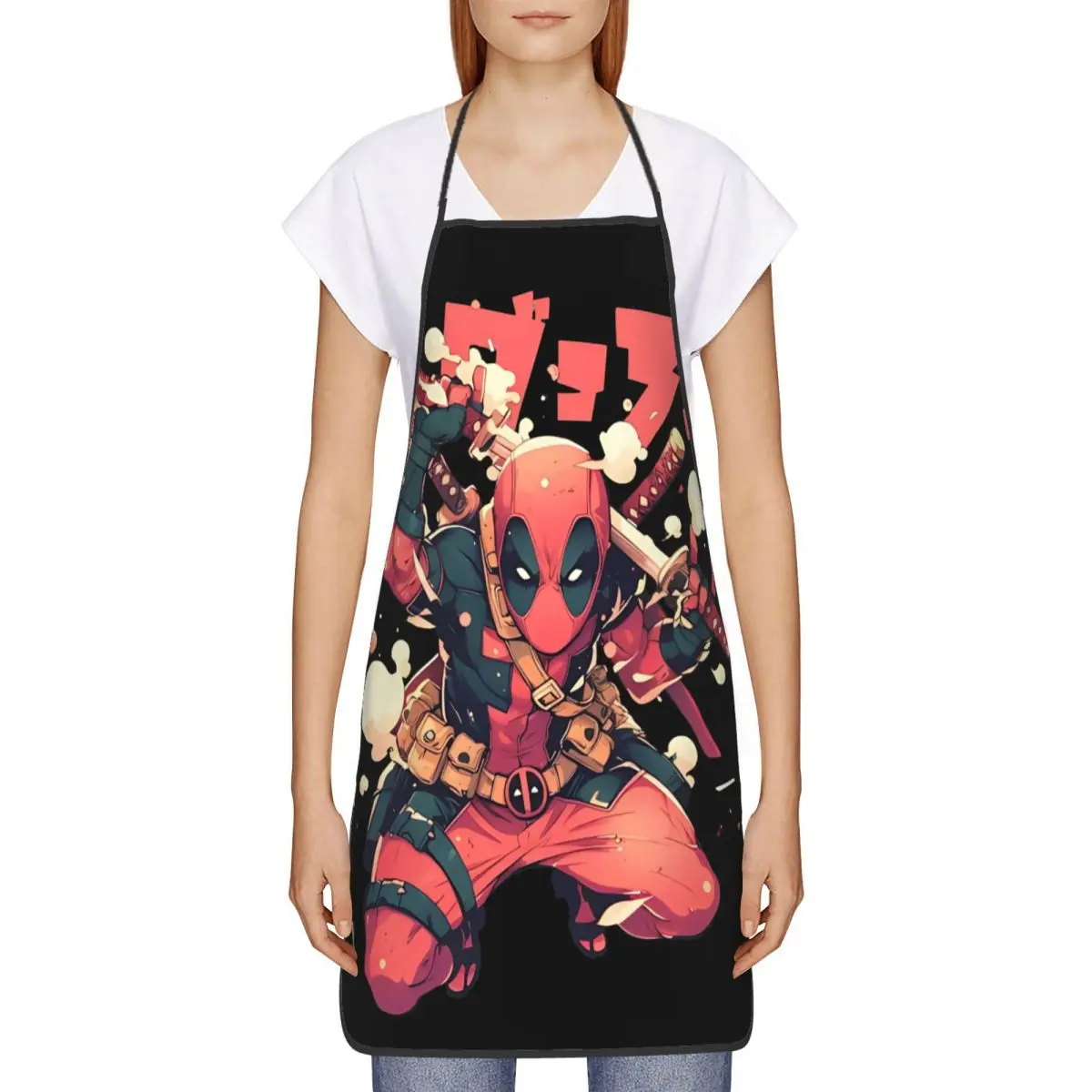 Deadpool Superhero Polyester Apron 52*72cm Kitchen Household Bib Tablier Restaurant Pinafores for Unisex Chef