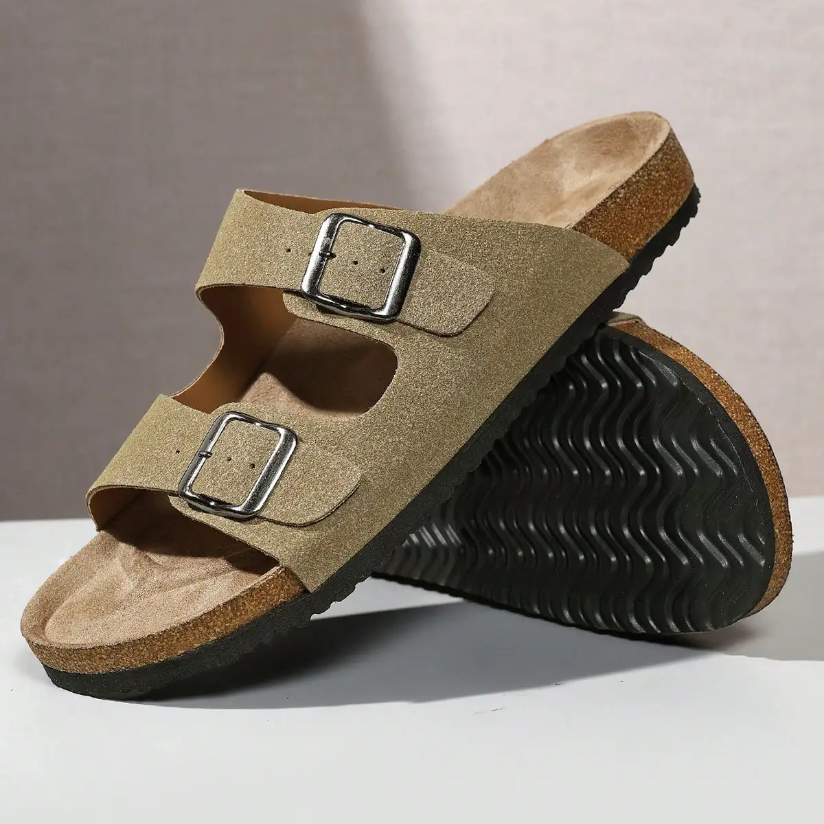 

Adjustable Buckle Unisex Casual Slippers, Soft Cork Slide Sandals, Outdoor Beach Shoes, Suitable For Men And Women, Plus Size