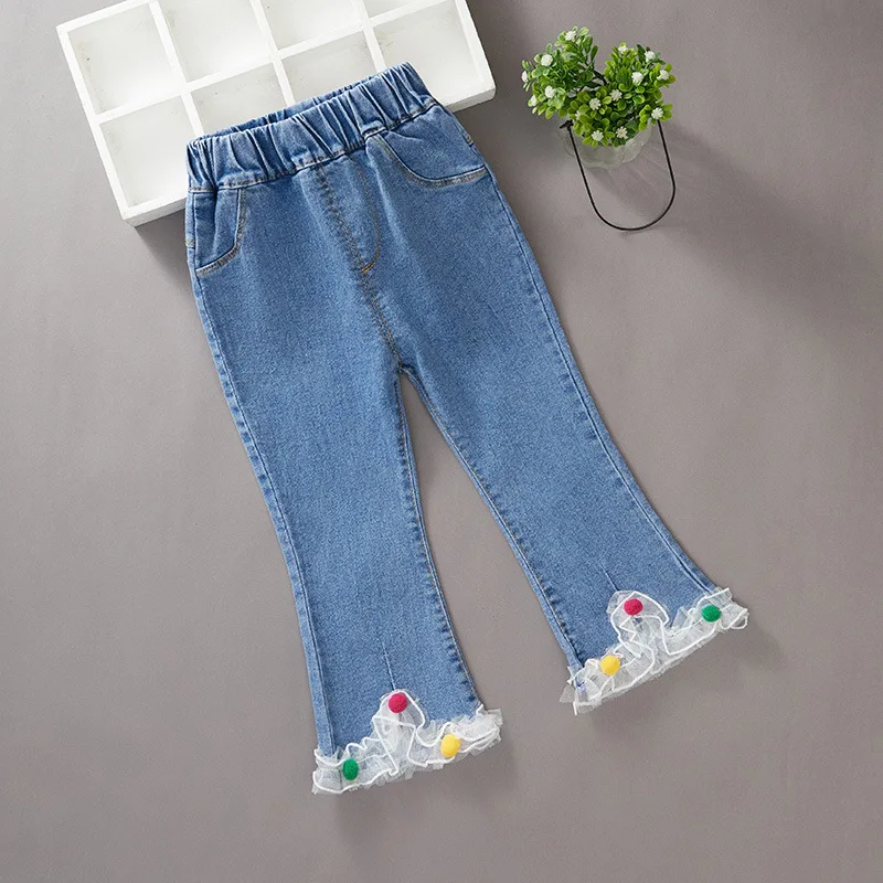 

UNITIM Kids Baby Girls Bootcut Jeans 2026 Spring Toddler Girls Demin Pant Elastic Waist Children Little Girls Flared Pant
