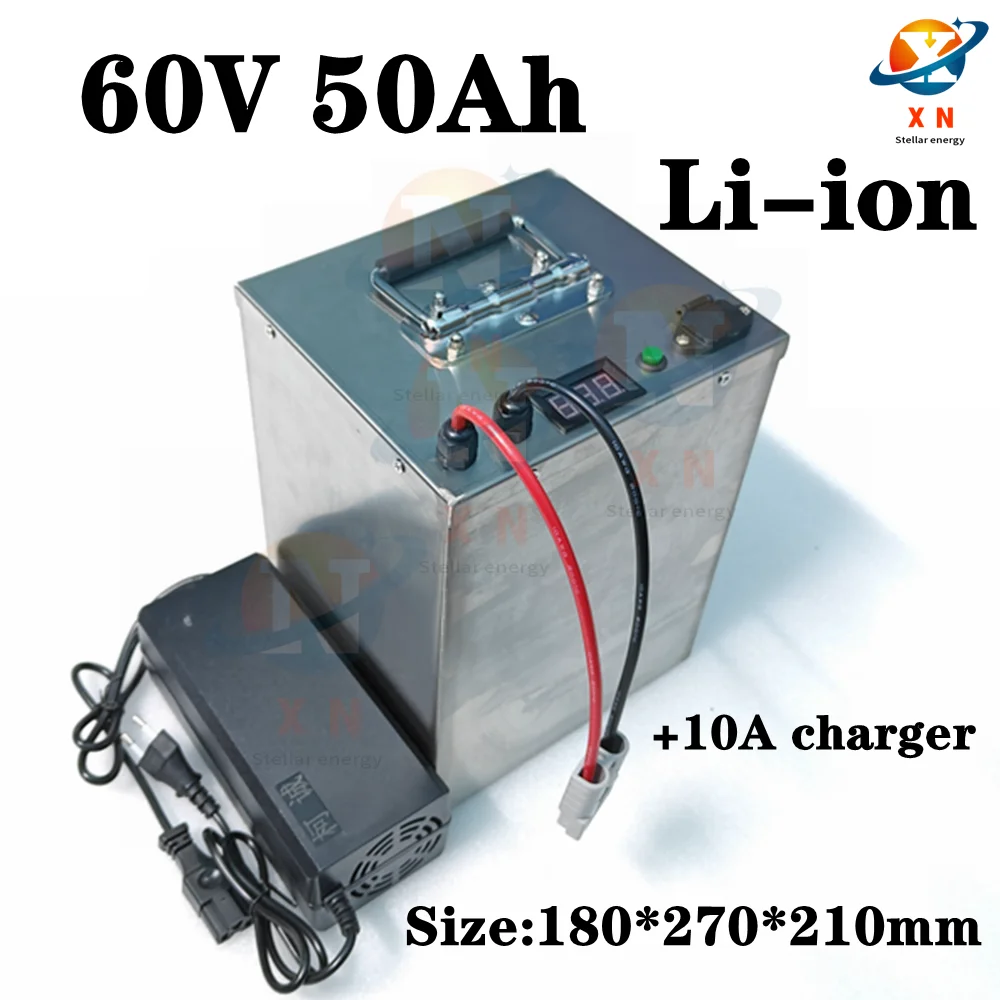 waterproof li ion 60v 50ah lithium ion bateria BMS for 6000W Tricycle scooter motorcycle Industrial equipment +10A charger